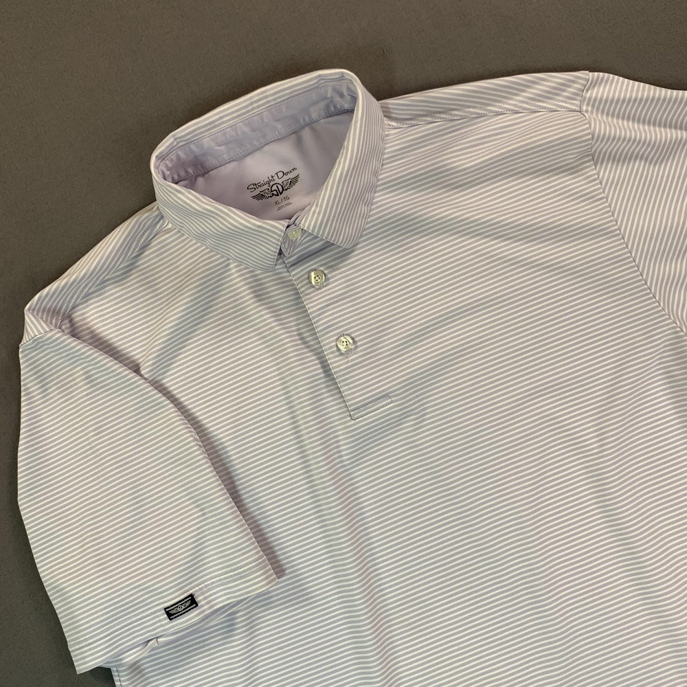 Straight Down Polo Shirt Mens XL Purple‎ White Stripe Golf Performance Stretch